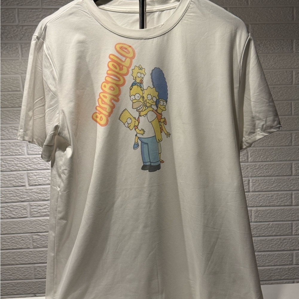 SHEIN‎ White Short Sleeve Cartoon Tee-Simpson